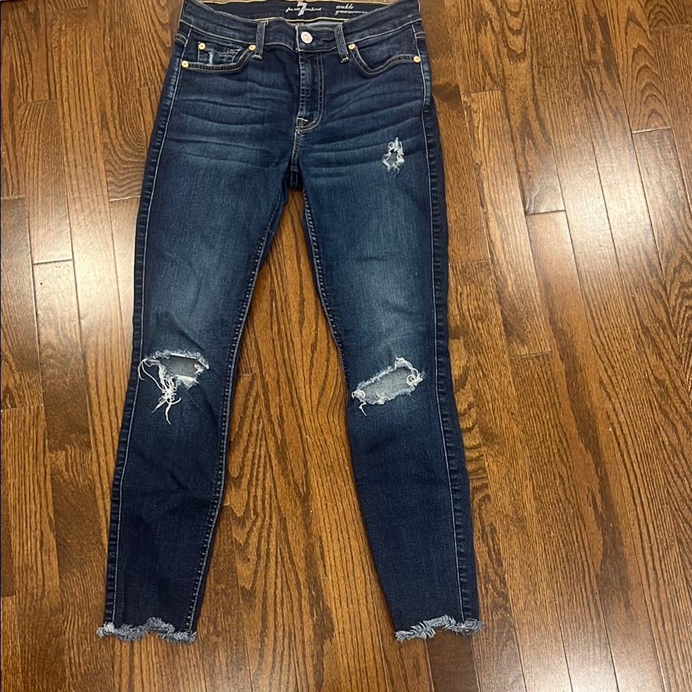 Distressed Sevens Blue Jeans